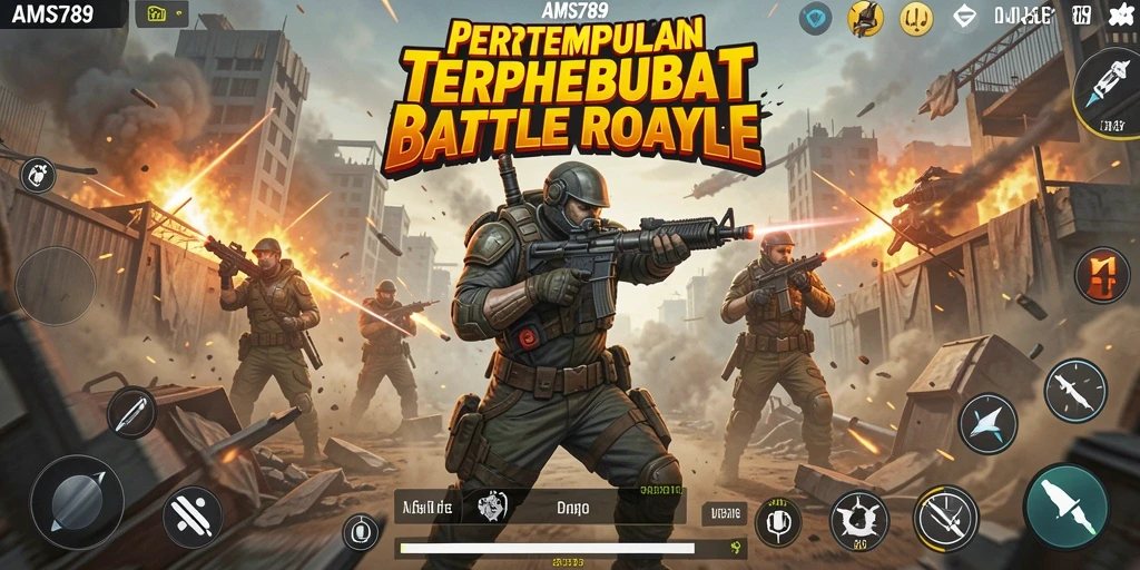 Tampilan gameplay seru dalam AMS789 saat bertarung di arena Battle Royale.