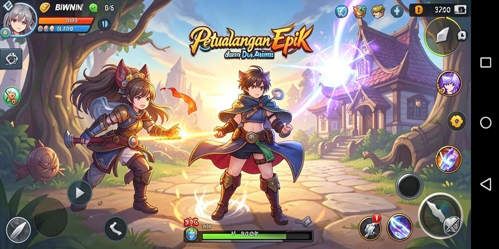 Tampilan gameplay seru dari game Anime BIWIN yang penuh warna.