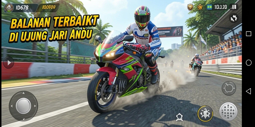 Screenshot utama ID678 menampilkan aksi balapan motor yang seru dan mendebarkan.