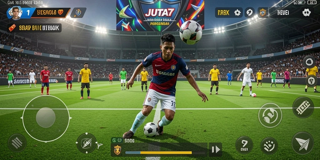 Tampilan gameplay JUTA7 dengan grafis sepak bola yang menakjubkan.