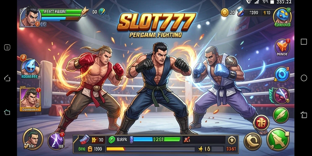 Screenshot utama SLOT777 menampilkan aksi pertarungan yang mendebarkan.